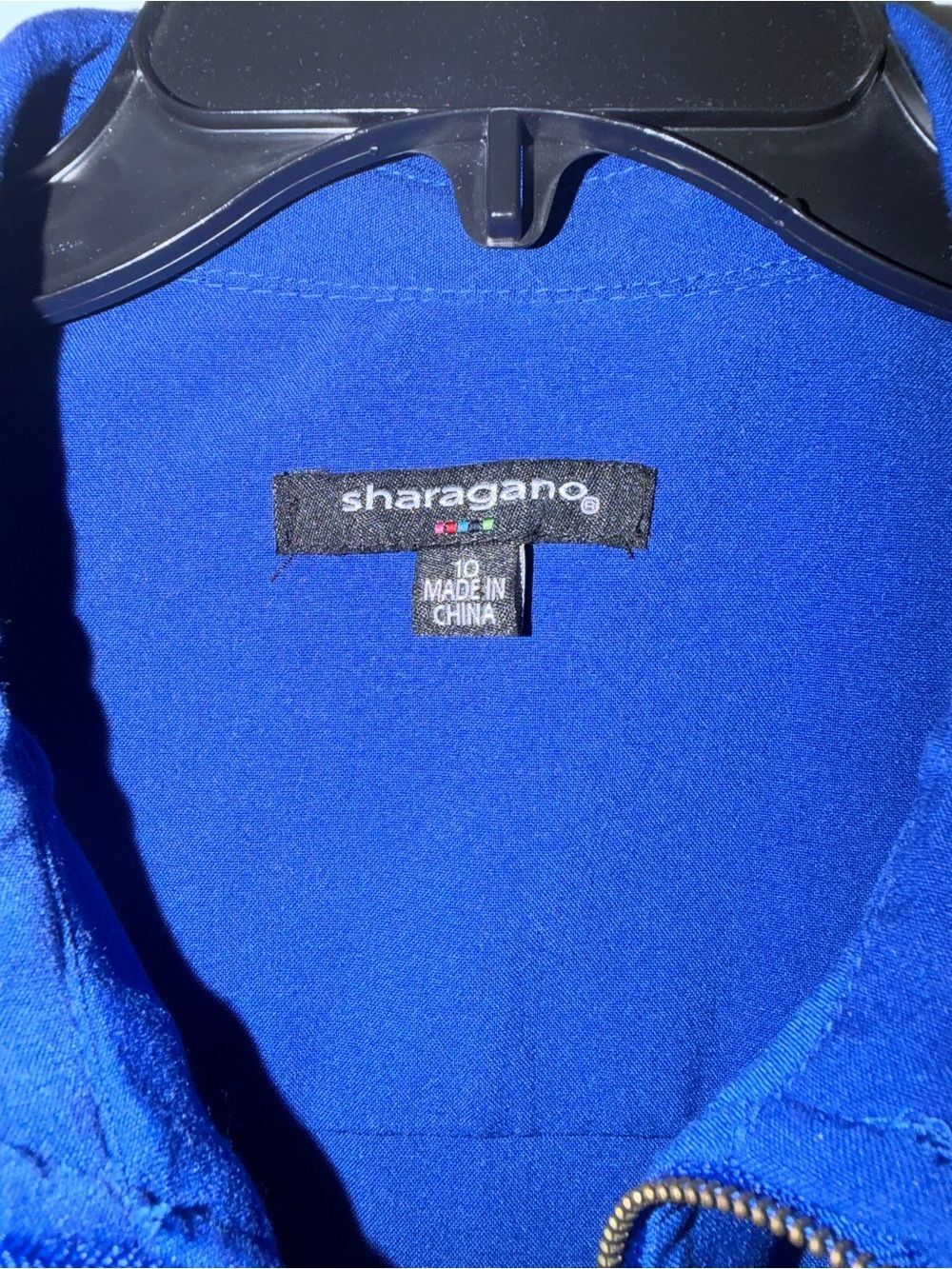 Sharagano Royal Cobalt Blue Zip Front Utility Safari Dress Size 10 - Picture 3 of 5